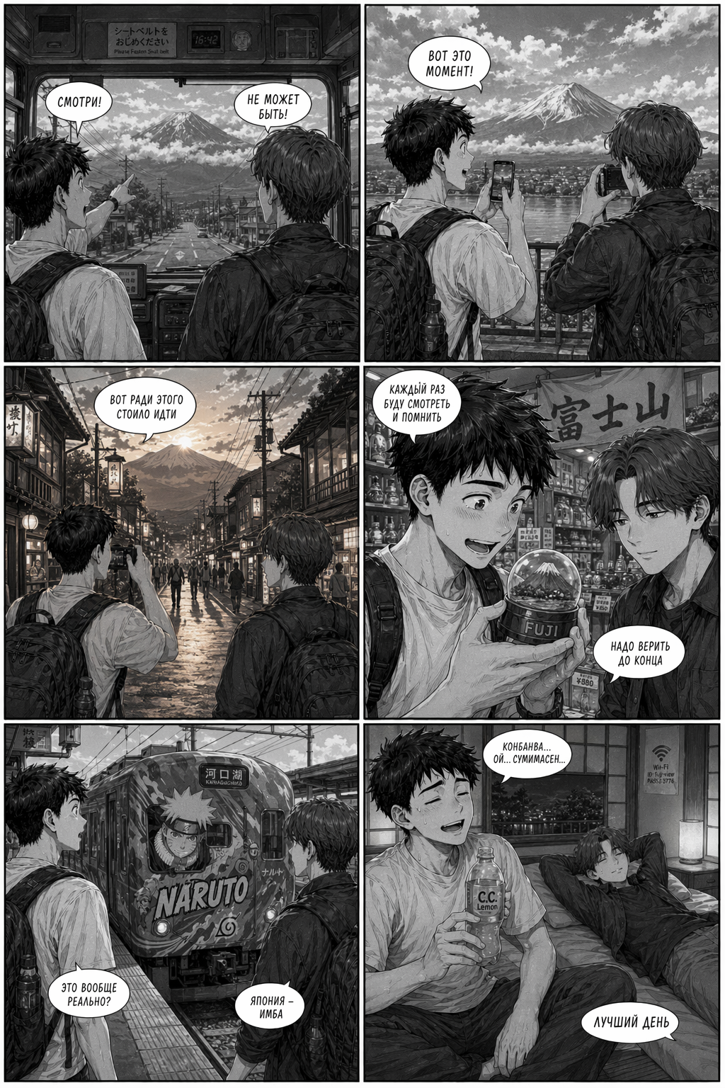 Пример черно-белого AI-комикса